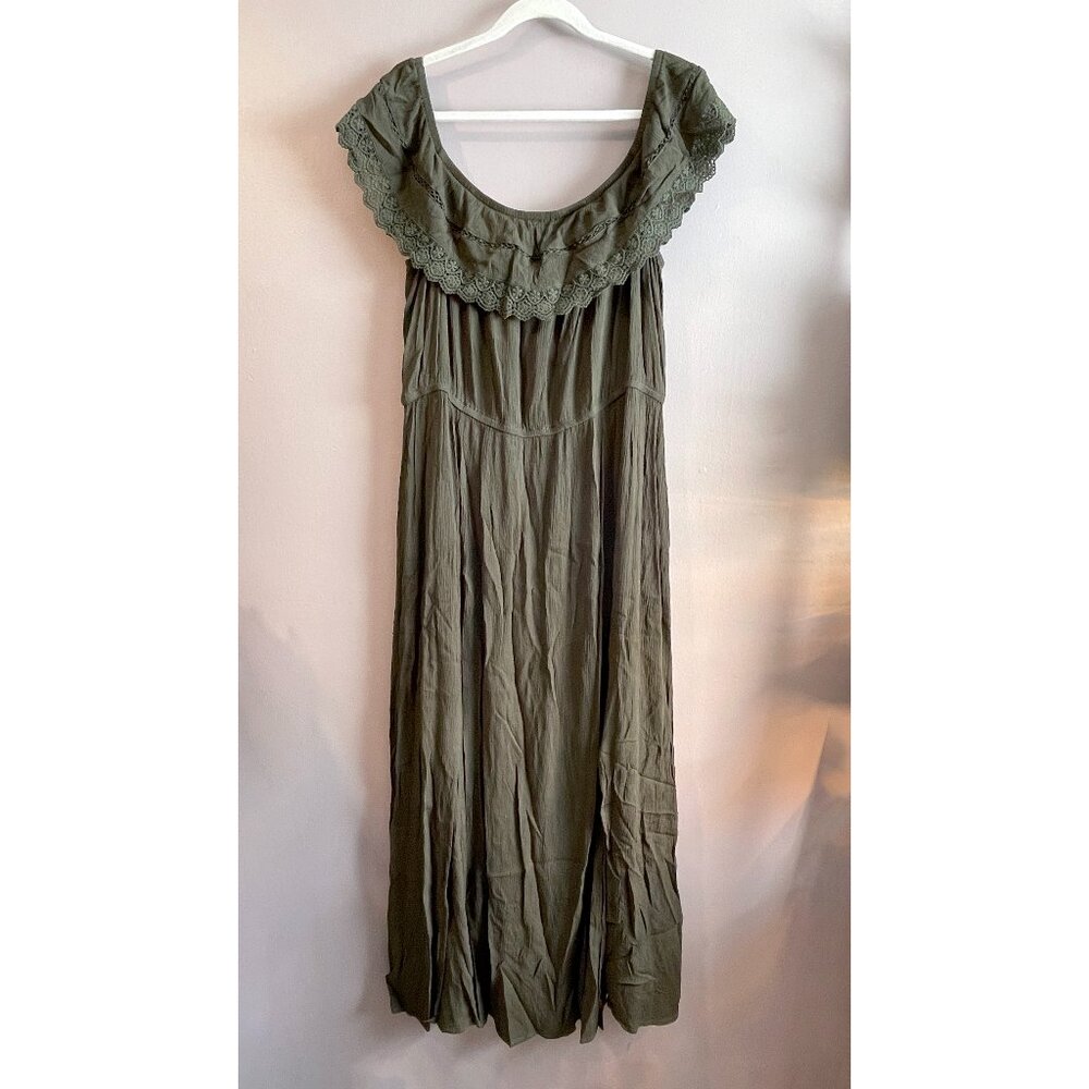 NWOT City Chic Olive Green Gauze Off-Shoulder Maxi Dress - Size 20